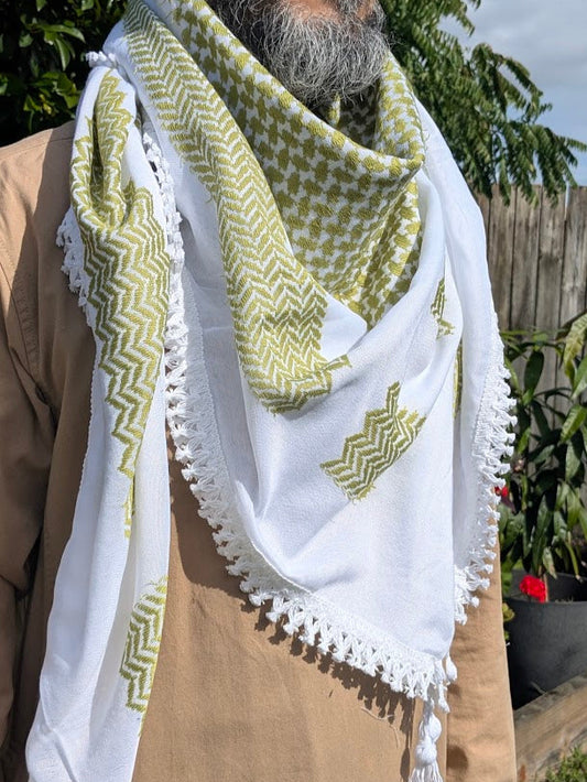 Olive Green on White Keffiyeh/Shemagh