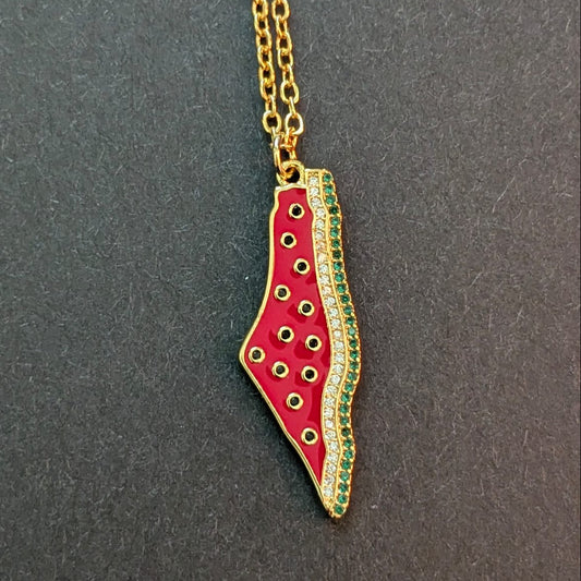 Palestine Map shaped Watermelon Necklace